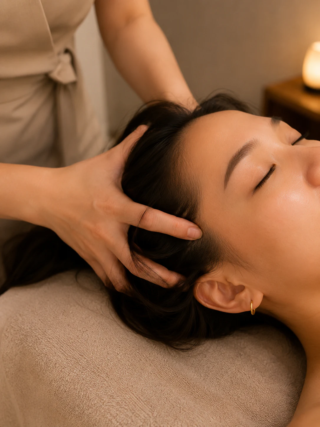 A guest settling into deep calm during the Zen Head Massage